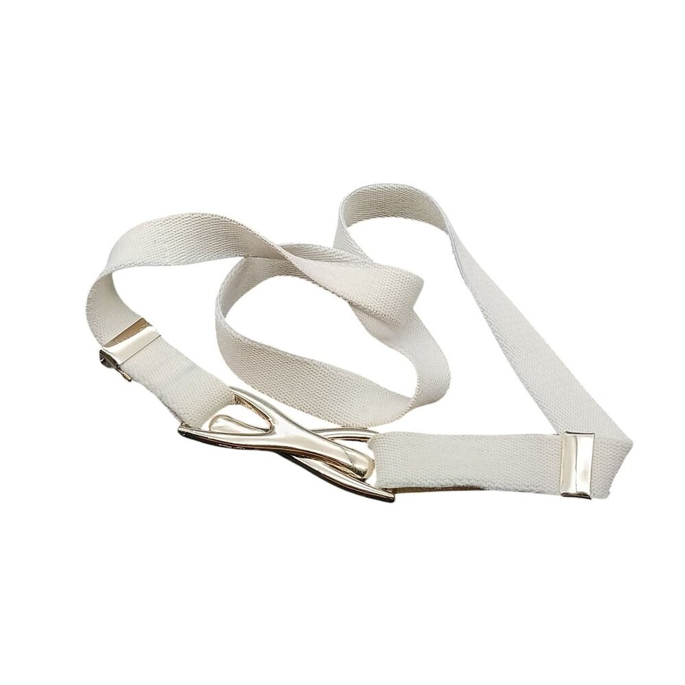 Vintage White Adjustable Elastic Belt with Unique Clasp, Adjustable
